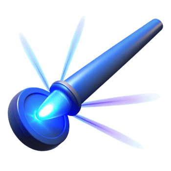 Futuristic Blue Energy Weapon Glowing Tip, Circular Base, and Extending Wings png