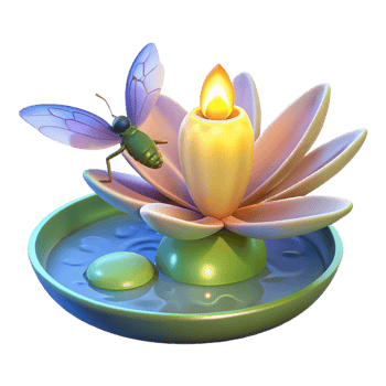 Serene Lotus Candle with Insect, 3D Render png
