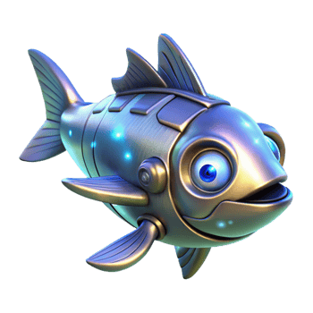 Futuristic Robotic Fish Digital Render of a Metallic Aquatic Robot png