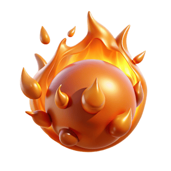 Fiery Orb 3D Render of Flaming Sphere with Spikes png