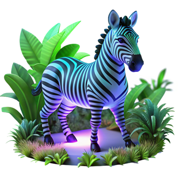 Vibrant Zebra in Lush Tropical Foliage A 3D Render png