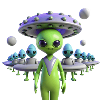 Alien Group Underneath a Mushroom Spaceship png