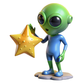 3D Render of an Alien Holding a Star png