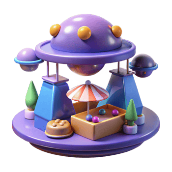 Whimsical 3D Render of a Playful Spaceship Playground png