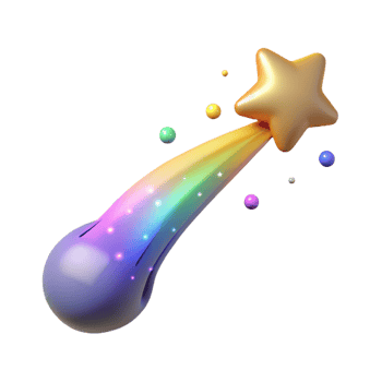 Rainbow Comet with Gold Star and Glowing Particles png