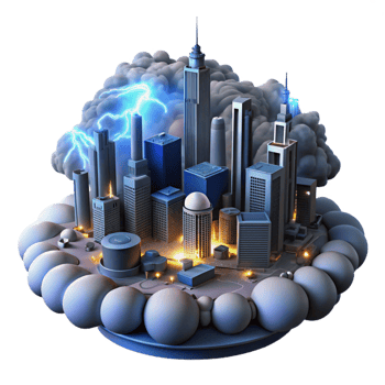 Cityscape Under Siege A 3D Render of Urban Infrastructure Facing a Severe Thunderstorm png