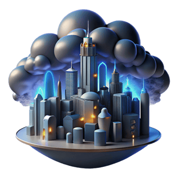 Futuristic Cityscape Under a Cloud A 3D Render of a Modern Metropolis png