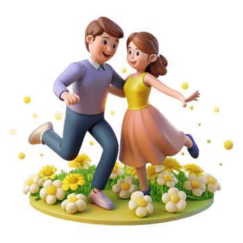Joyful Couple Dancing in a Flower Garden 3D Animation png