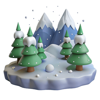 Snowy Mountain Winter Scene with Evergreen Trees png