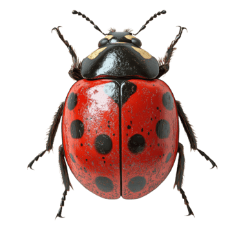 photorealistic 3D ladybug with glossy shell, showcasing vibrant red and black colors, highlighting its intricate details and textures png