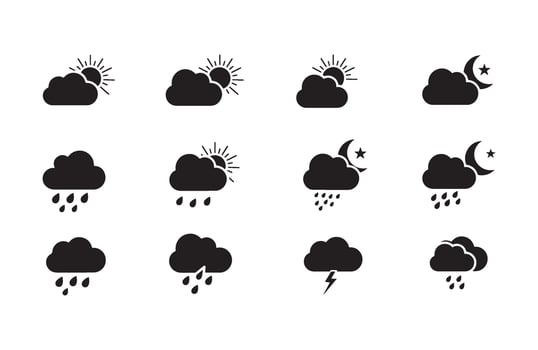 Clean Flat Weather Icons Collection with Rain vector