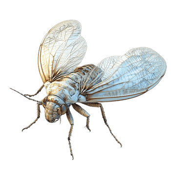 3D rendered cicada with translucent wings and detailed body features, showcasing its intricate anatomy and natural beauty. This insect is often associated with summer and nature png