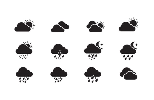 Storm Lightning Rain Solid Weather Icons Set vector