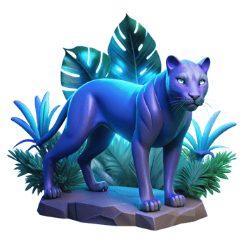 Neon Panther in Tropical Foliage 3D Render png