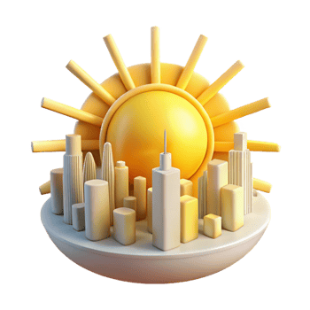 Sunrise Cityscape A 3D Render of Urban Dawn png