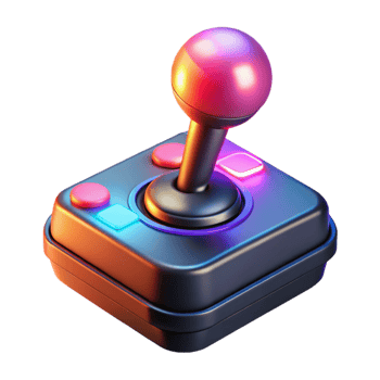 Retro Gaming Joystick Neon Lights, 3D Render, Classic Controller, Vintage Gamepad, Nostalgic Design, Digital Art, Gaming Accessory, 8 bit Aesthetic, Pixel Art Style, Arcade Game png