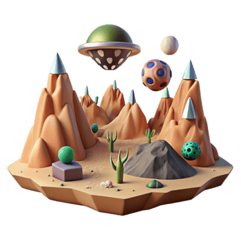 Alien Landscape 3D Render of Desert Planet with Flying Saucer png