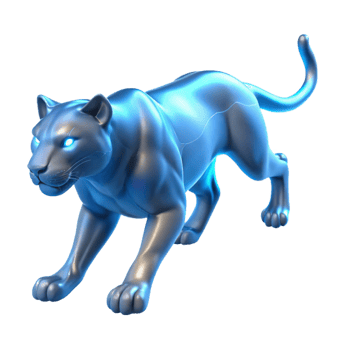 Luminous Metallic Panther A 3D Render of a Sleek, Blue Big Cat png
