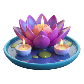 Serene Lotus Candle Arrangement Tranquil Water, Illuminated Bloom, and Gentle Flames png