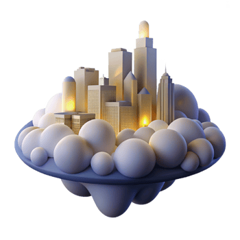 Cityscape on Clouds A 3D Render of an Urban Center Floating in the Sky png