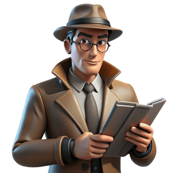 Sleuth in Trench Coat Holding Case Files Digital Cartoon Detective Illustration png
