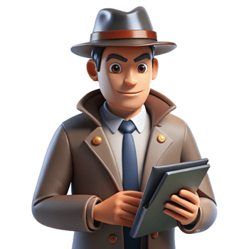 3D Render of a Detective Investigating a Case with Files png