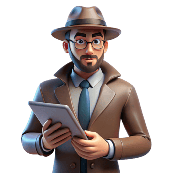 Digital Render of a Detective Investigating a Case with a Tablet png