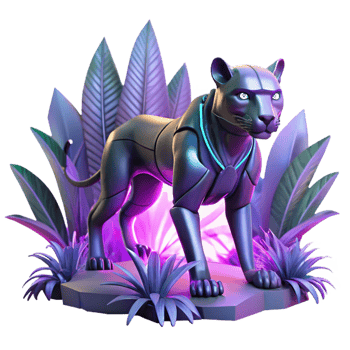 Cybernetic Panther in Neon Jungle 3D Render png