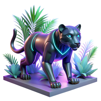 Neon Panther Sculpture in Tropical Setting 3D Render png