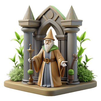 Wise Old Wizard in Archway Garden Statue png