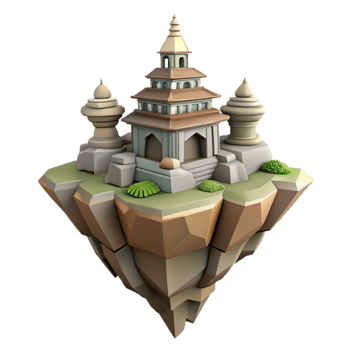 Floating Island Temple 3D Render of Asian Inspired Architecture png