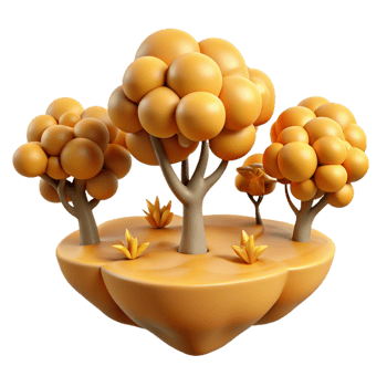 Autumnal Island Stylized 3D Render of Cartoon Trees png