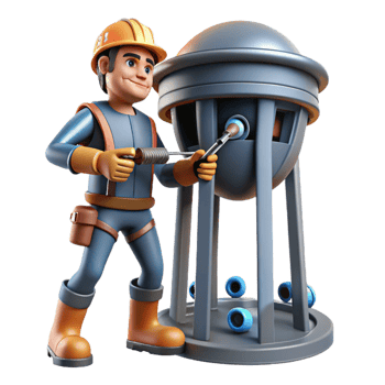Worker Repairing a Spherical Structure with Rotating Components png
