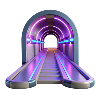 Futuristic Tunnel with Neon Lights and Moving Walkways png