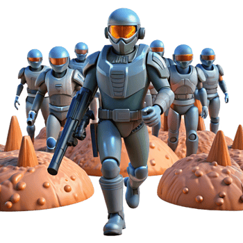 Futuristic Soldiers Advance Across Bumpy Terrain png