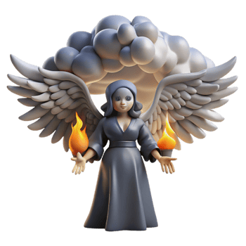 Angelic Figure with Flames and Cloud Halo 3D Render png