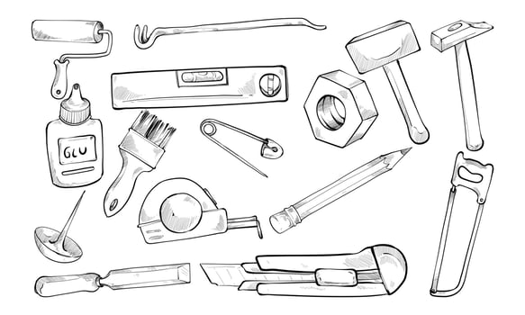DIY work icons handdrawn collection vector