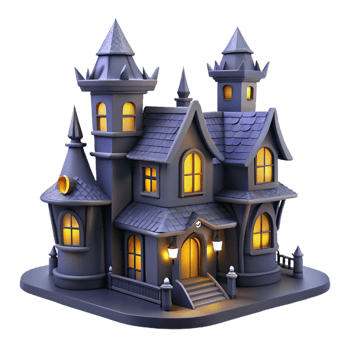 Enchanted Halloween Castle 3D Model of a Spooky Mansion png