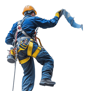 Worker in Safety Harness Holding Rope png