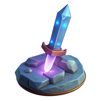 Glowing Crystal Sword on Stone Base 3D Render png