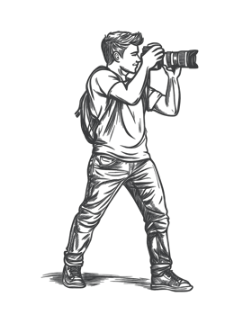 A stylish sketch of a photographer capturing a moment with their DSLR camera Perfect for photography blogs or social media png