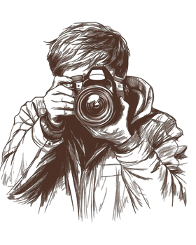 A stylized sketch of a photographer capturing a moment with their camera The dark brown tones and artistic style create a moody atmosphere Perfect for photography blogs or social media png