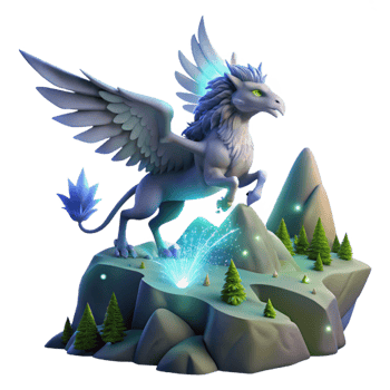 Majestic Griffin on Mountaintop with Sparkling Light Show png