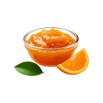 Glass bowl of fresh orange fruit jam on transparent background png