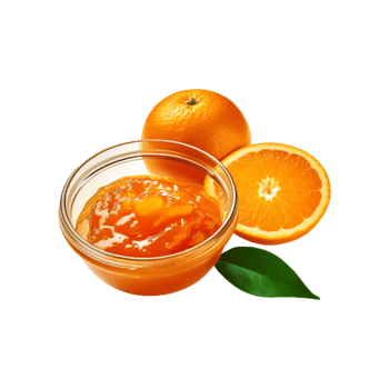 Glass bowl of orange fruit jam with slices on transparent background png