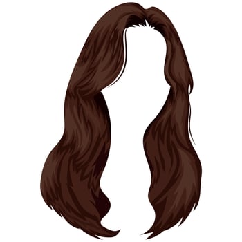 template of female brown, long hair hairstyle with bangs vector