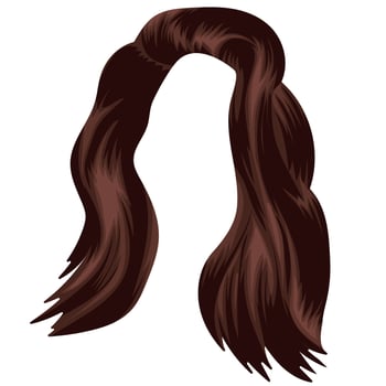 template of long, female, brown hair with hair on one side covering the face, for female characters or hairdressers vector