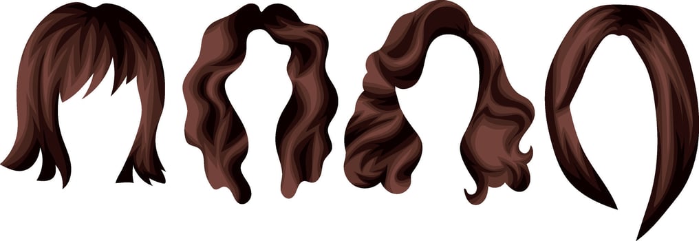 set of female brown hair templates with various haircuts and hairstyles for female characters vector