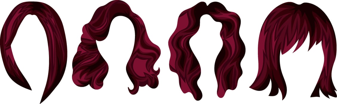 set of female red hair templates with various haircuts and hairstyles for female characters vector