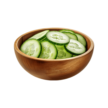 Wooden bowl of cucumber vegetable slices on transparent background png